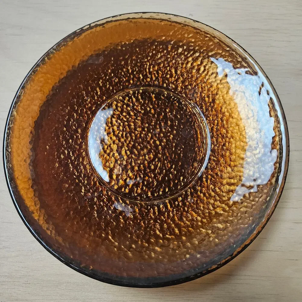 Set of 4 Vintage Amber Glass Salad Plates MCM Pebbled Textured Lunch 8.25